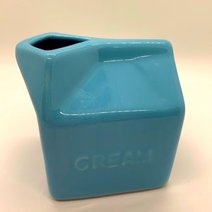 Adorable ceramic CREAMER!  MILK CARTON.  Aqua blue!